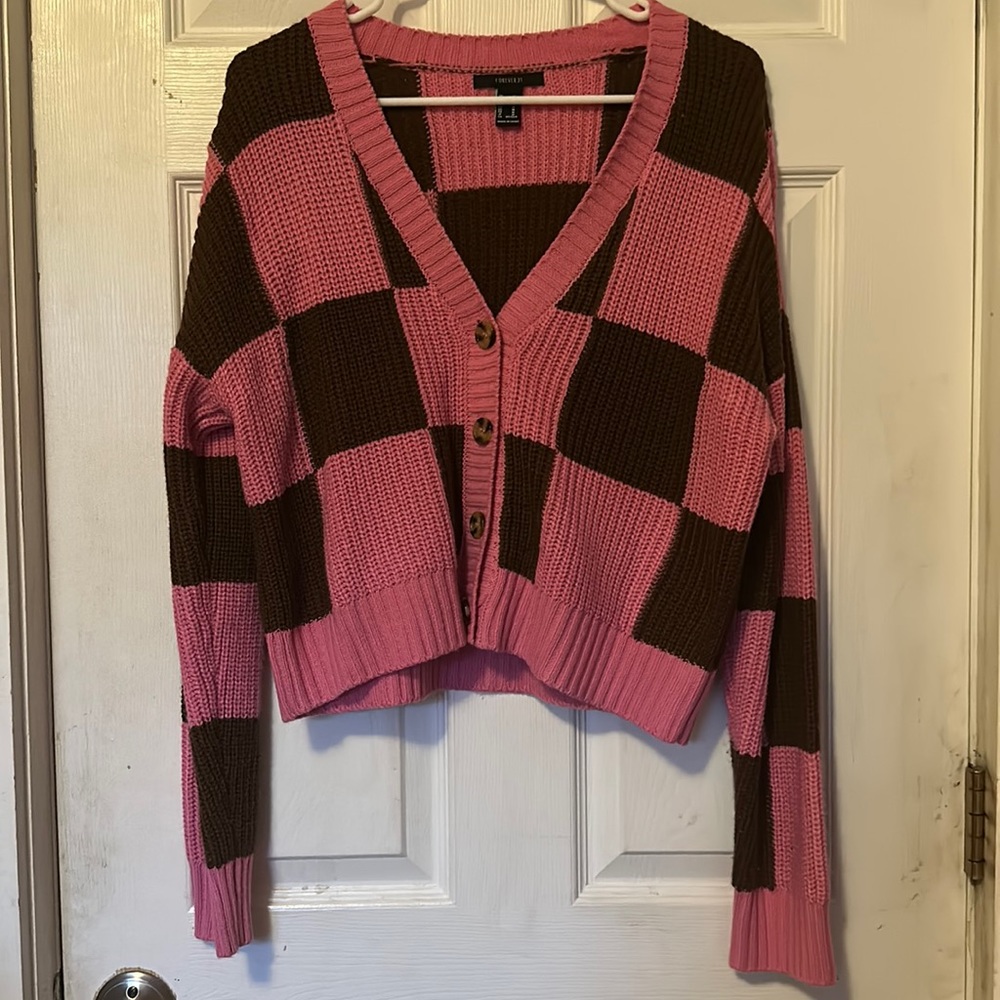 Forever 21 Pink & Brown Cardigan Sweater